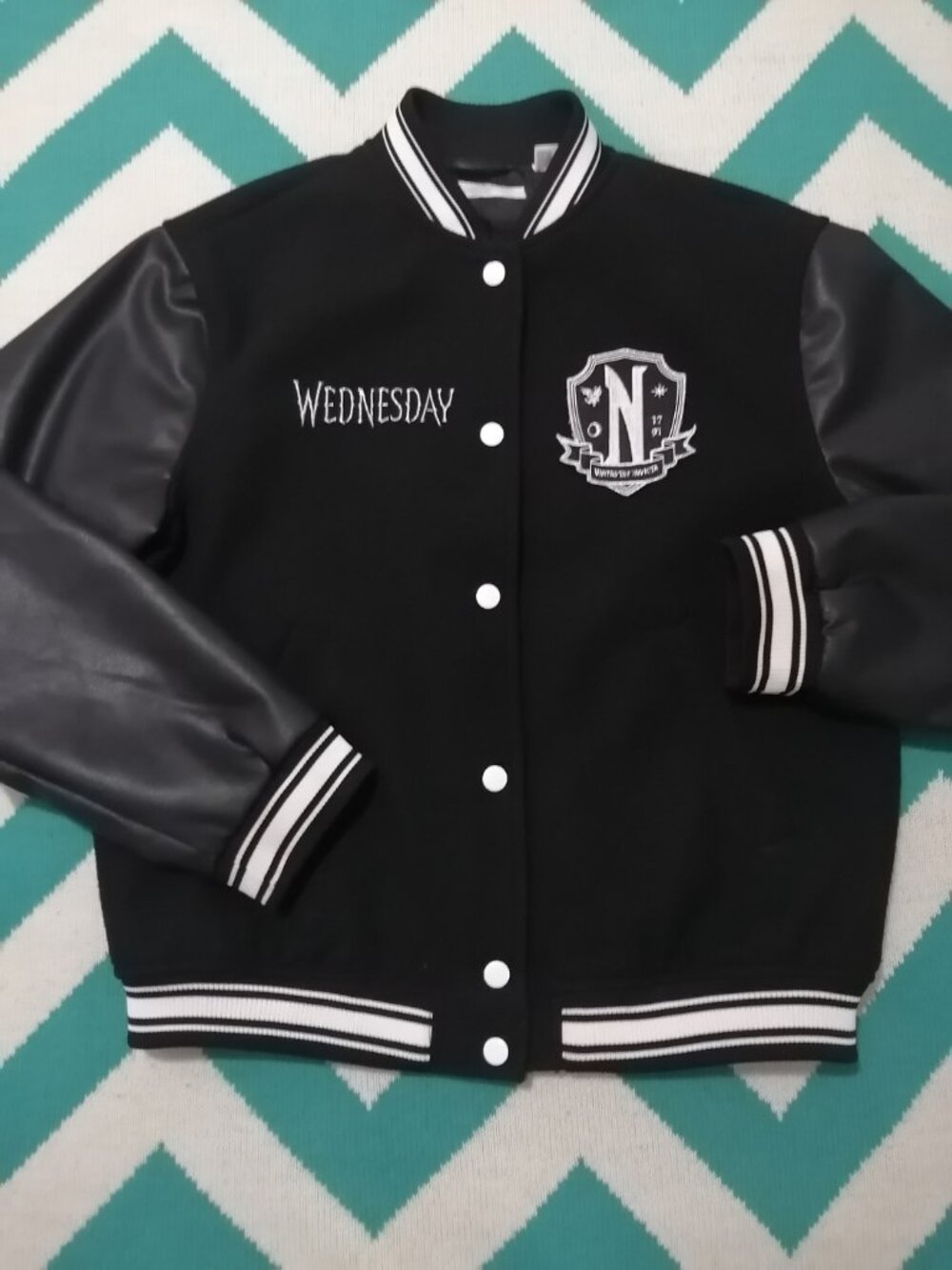 H&M Wednesday Nevermore Academy Varsity Jacket